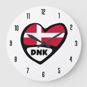 Flaggen-Herz der Dänemark-Landeskennzahl-DNK Große Wanduhr