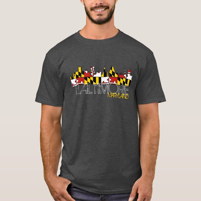 Flaggen-Skyline-Dunkelheitst-shirt Baltimores T-Shirt (Vorderseite)