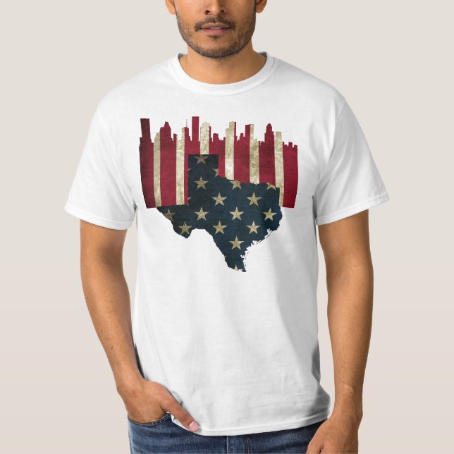 Flaggen-Skyline Houstons, Texas T-Shirt (Vorderseite)