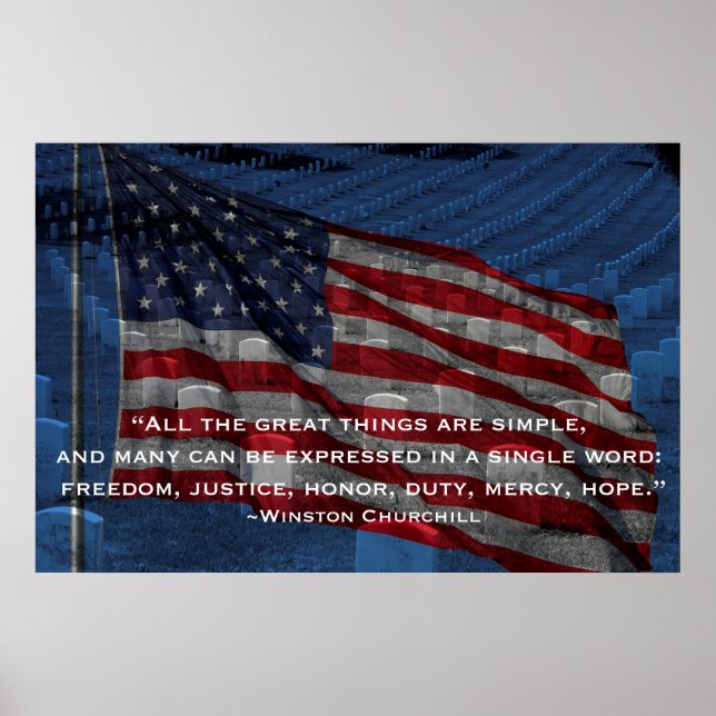 Flaggen und Kopfsteine - Zitat von Churchill Poster (Vorne)