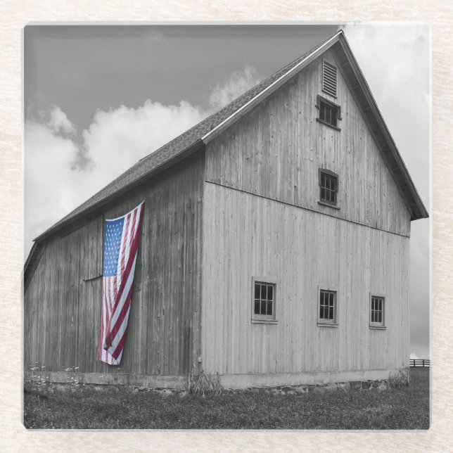 Flaggen unserer Bauern - Stall mit amerikanischer  Glasuntersetzer (Vorderseite)