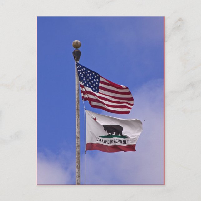 Flaggen: USA und Staat Kaliforniens Postkarte (Vorderseite)