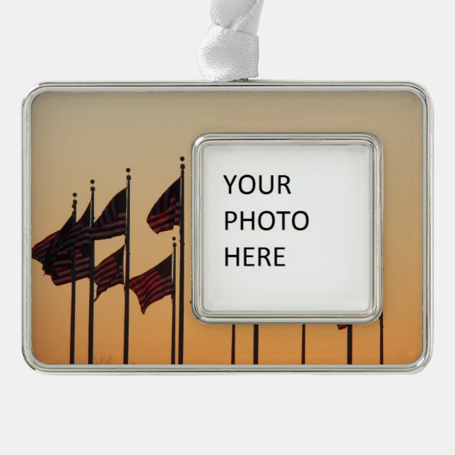 Flaggen von Sunset American Patriotic USA Rahmen-Ornament Silber (Vorderseite)