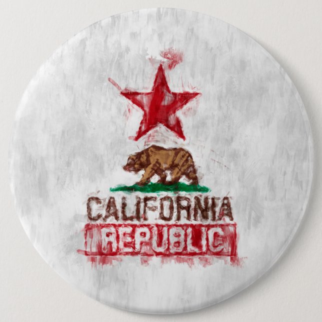 Flaggenbär der Republik Kalifornien in farbenfrohe Button (Vorderseite)