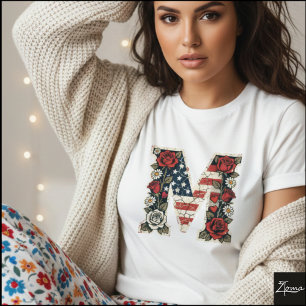 Flaggenbuchstabe M Rosen Gänseblümchen Monogramm T-Shirt