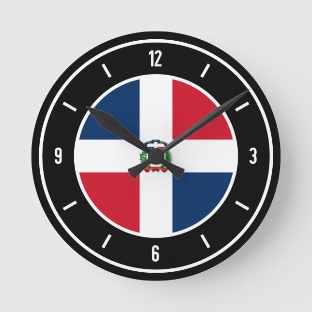 Flaggenelegante der Dominikanischen Republik Runde Wanduhr (Vorderseite)