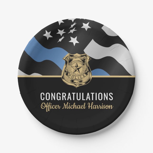 Flaggenflagge der Polizeiakademie Abschluss Blue L Pappteller (Vorderseite)
