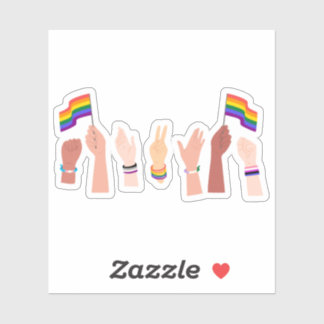 Flaggenflagge des Regenbogenfensters in der Hand L Aufkleber