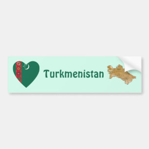 Flaggenherz Turkmenistans + Karte Autoaufkleber