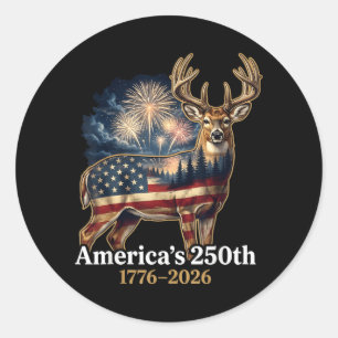 Flaggenhirsch 250 Jahre 1776-2026 Patriotisch USA Runder Aufkleber
