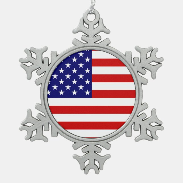 Flaggenstaat der USA Schneeflocken Zinn-Ornament (Vorderseite)