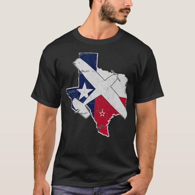 Flaggenstaat Texas C172 Skyhawk Flugzeug T-Shirt (Vorderseite)