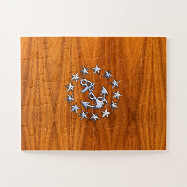 Flaggenzeichen der Yacht auf Nautical Teak Wood Pr (Horizontal)