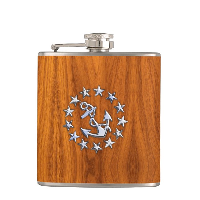 Flaggenzeichen der Yacht auf Nautical Teak Wood Pr Flachmann (Vorderseite)