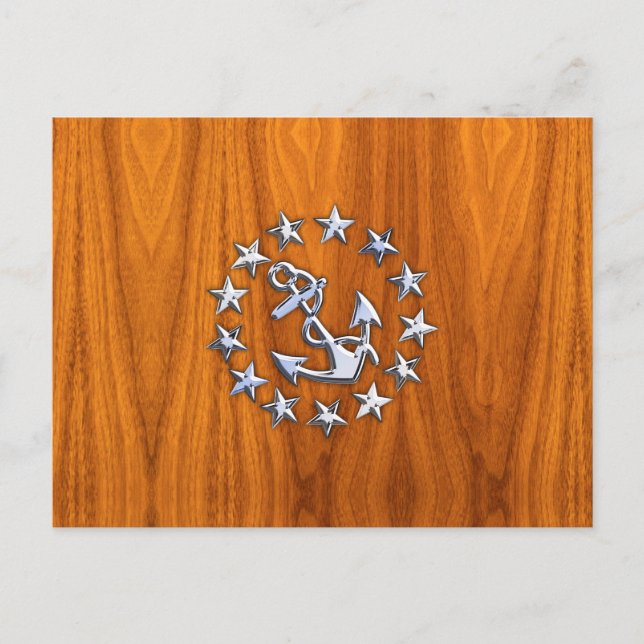 Flaggenzeichen der Yacht auf Nautical Teak Wood Pr Postkarte (Vorderseite)