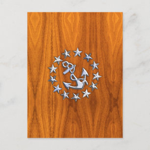 Flaggenzeichen der Yacht auf Nautical Teak Wood Pr Postkarte