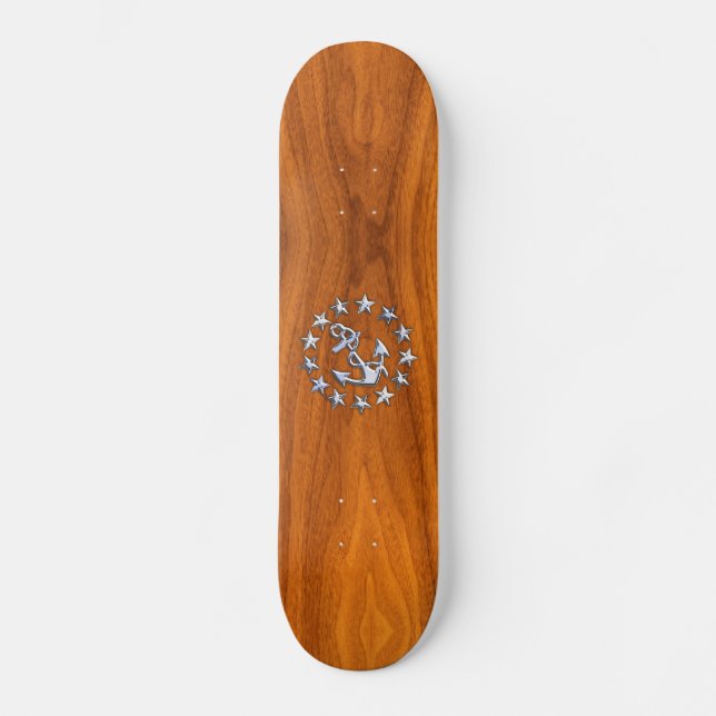 Flaggenzeichen der Yacht auf Nautical Teak Wood Pr Skateboard (Vorderseite)