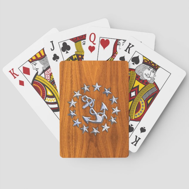 Flaggenzeichen der Yacht auf Nautical Teak Wood Pr Spielkarten (Rückseite)