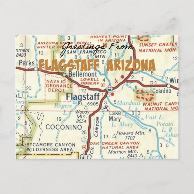 Flagstaff Arizona Vintage Postkarte (Vorderseite)
