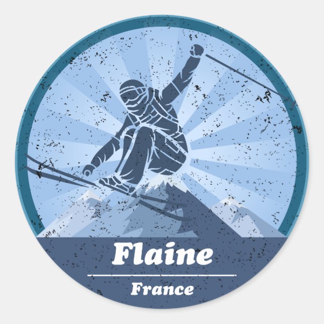 Flaine Skistation - Skifahrer Runder Aufkleber (Vorderseite)