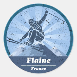 Flaine Skistation - Skifahrer Runder Aufkleber