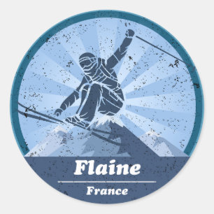 Flaine Skistation - Skifahrer Runder Aufkleber
