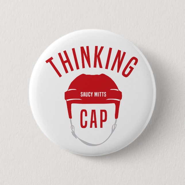 Flair für Red Hockey Helmet Thinking Cap Button (Vorderseite)