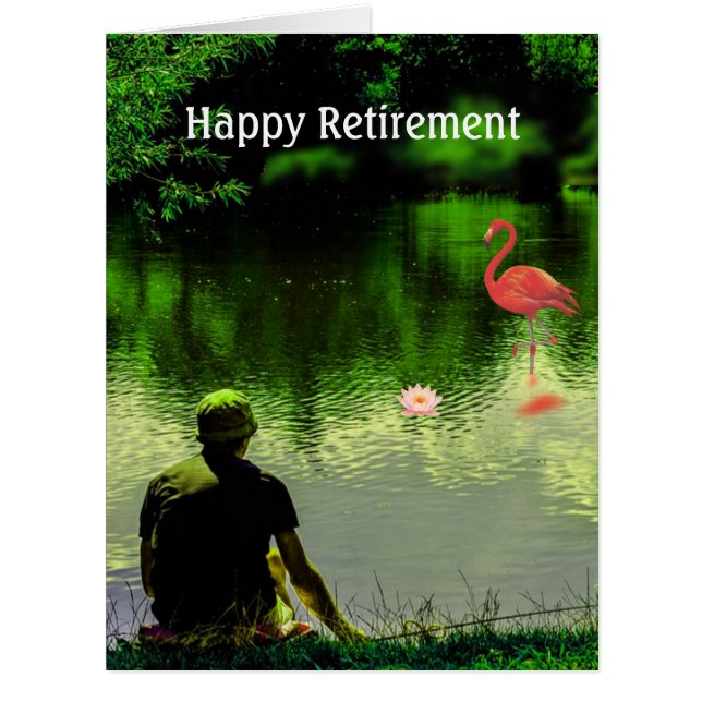 Flamant de retraite heureux et homme pêchant sur l (Devant)