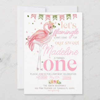Flamant rose 1er Anniversaire Invitation Flamingle