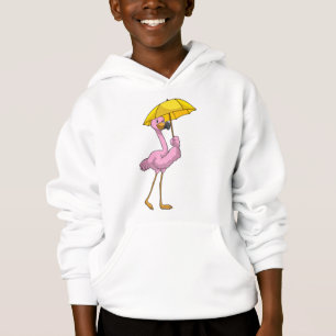 Flamant rose à la pluie avec parapluie