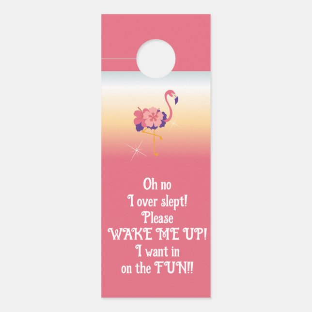 Flamant rose Affichette de porte coucher de soleil (Devant)