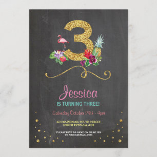 Flamant rose Aloha 3ème 3 Anniversaire Invitation