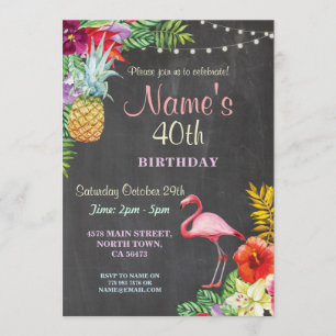 Flamant rose Aloha 40e anniversaire Invitation de 