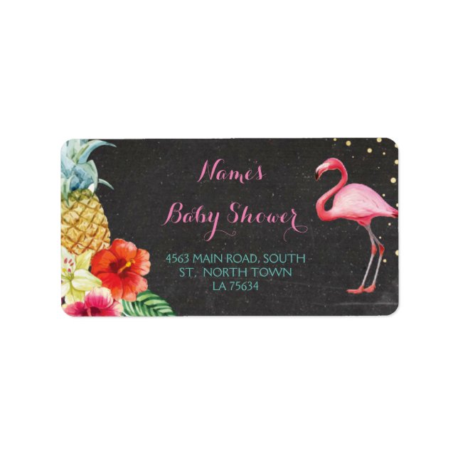 Flamant rose Aloha Baby shower Étiquettes de adres (Devant)