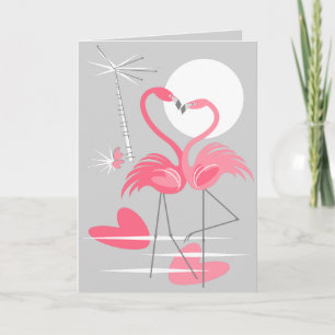 Flamant rose Amour intérieur texte gris carte de v
