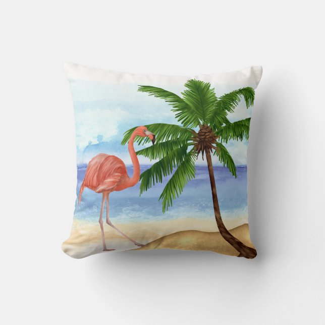 Flamant rose amusant Coussin tropical (Recto)