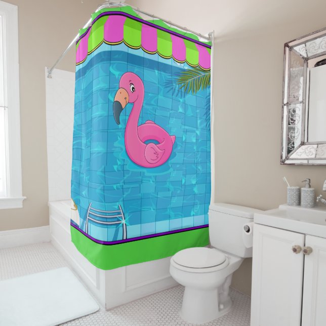 Flamant rose amusant dans la piscine Douche rideau (En situation)