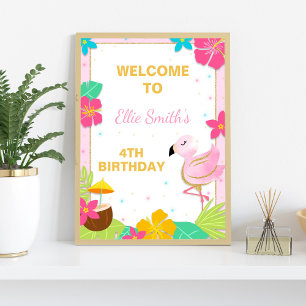 Flamant rose Anniversaire Affiche de bienvenue de