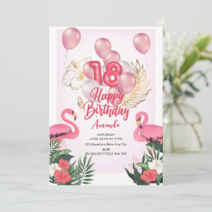 Flamant rose Anniversaire Invitation de fête, 18e 