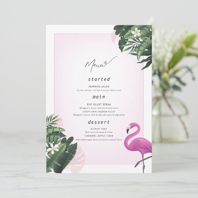 Flamant rose Anniversaire Menu Poster, Pool Party  (Debout devant)