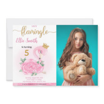 Flamant rose Anniversaire Photo Invitation