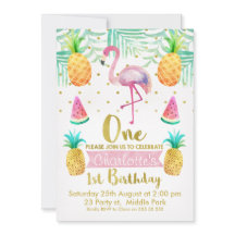Flamant rose aquarelle 1er invitation anniversaire