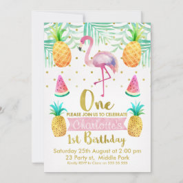 Flamant rose aquarelle 1er invitation anniversaire