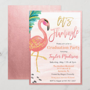 Flamant rose aquarelle Graduation Party Invitation