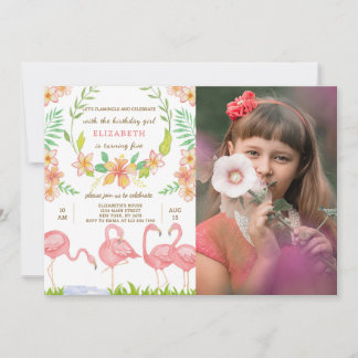 Flamant rose Aquarelle Invitation Anniversaire Ave