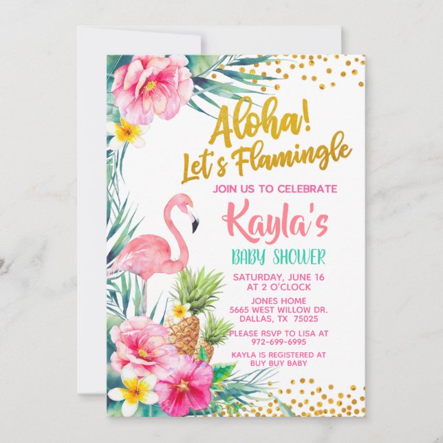 Flamant rose Baby shower Invitation (Devant)
