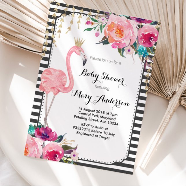 Flamant rose Baby shower Invitation noir blanc (Créateur téléchargé)