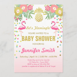 Flamant rose Baby shower invitation Tropical