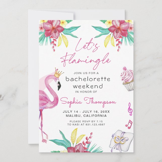 Flamant rose Bachelorette Party Invitation (Devant)