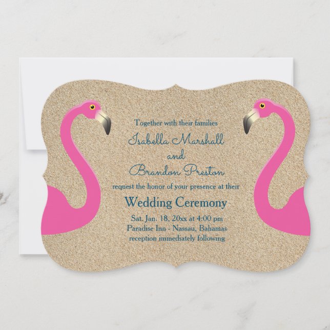 Flamant rose Beach Wedding Invitation (Devant)